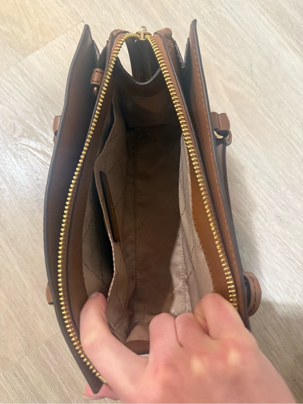 Michael Kors Brown and Tan Logo Satchel with Gold Hardware - Picture 5 of 7